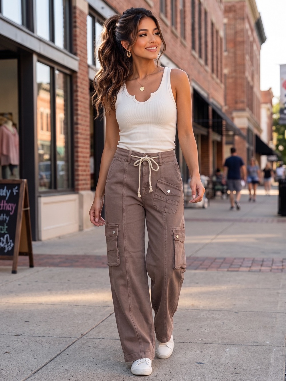 B762. Risen Stylish Relaxed Cargo Wide Leg Jeans in Mauve